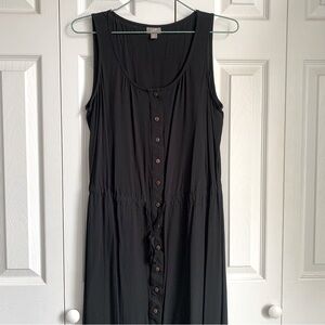 J Jill Black Button Down Cinch Waist Maxi Dress
